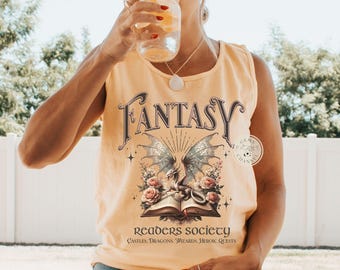 Comfort Colors* Fantasy Reader Tank top Dragon Lover Tank Mythical Creatures Book Top Bookish Vintage Reading Tank top for Women Book lover