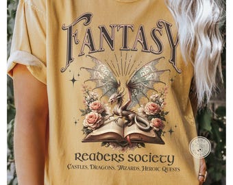 Comfort Colors* Fantasy Readers Society T-shirt Dragon Book Shirt Mythical Creatures Book Top Bookish Vintage Reading T-shirt for Women