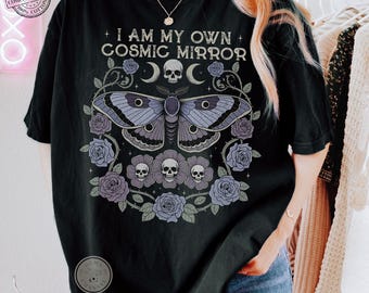 Comfort Colors* Gothic Garden Moth T-Shirt, Dark Academia Shirt, Floral Skull Creepy T-Shirt, Goth Graphic Tee, Witchy Aesthetic, Occult Art