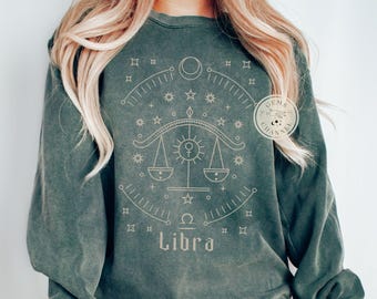 Sudadera con el signo del zodiaco de la astrología de Comfort Colors*, suéter con el horóscopo de Libra, suéter con el signo astrológico, regalo de cumpleaños celestial para Libra
