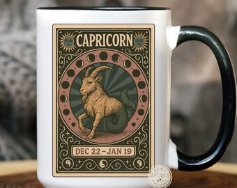 Taza del Tarot de Capricornio - Taza de Astrología Vintage, Regalo de Capricornio para Ella/Él, Regalo de Cumpleaños del Horóscopo, Taza con Signos Celestiales
