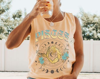Comfort Colors* Astrology Pisces Zodiac Tank-top, Pisces Horoscope tank, Astrological Sign summer tank, Celestial Pisces Birthday Gift