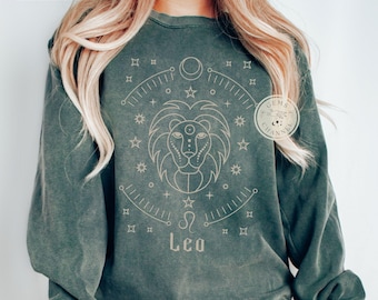 Comfort Colors* Leo Astrology Zodiac Sweatshirt, Leo Horoscope sweater, Astrological Sign Pullover, Celestial Birthday Gift For Leo