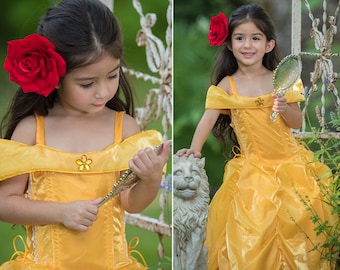 Belle Cosplay Princess Dress (Belle Ball Gown Princess Dress Girl Outfit Kid Birthday Beauty Halloween little girls size dresses Tutu)