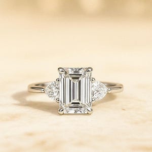 2.15ct Emerald Moissanite Engagement Ring: Hidden Halo Art Deco Ring