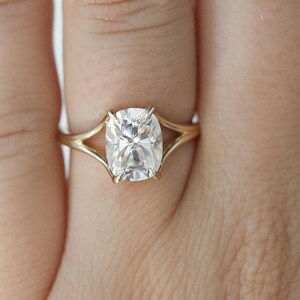 Cushion Cut Moissanite Engagement Ring: Split Shank, Sterling Silver & Gold