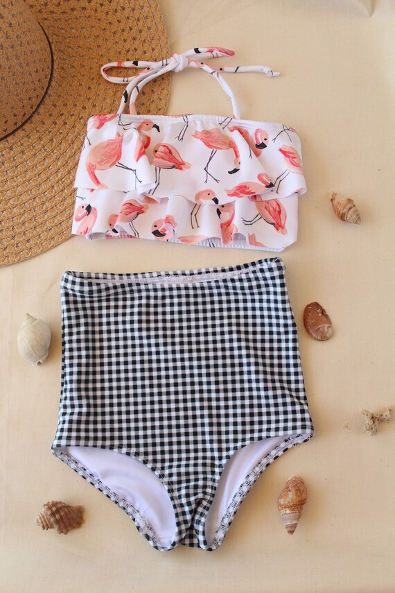 high waisted flamingo bikini