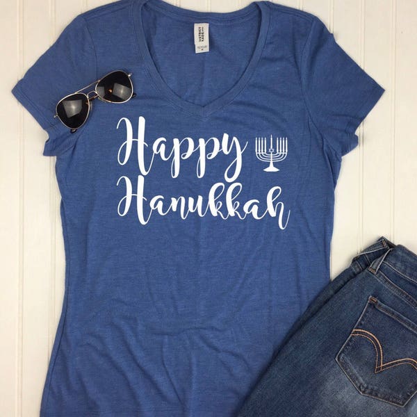 Happy Hanukkah Shirt, Hanukkah t shirt, Hanukkah Shirt for women, cute menorah shirt, Jewish shirt for women, holiday shirts, Hanukkah gifts