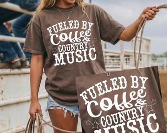 Chemise maman de musique country Fueled by Coffee, t-shirt graphique unisexe