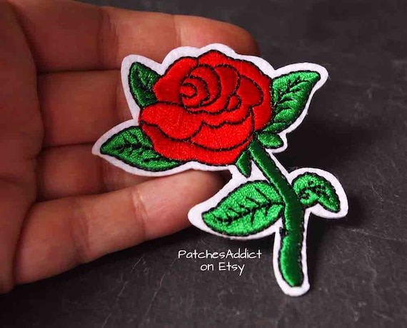 RED ROSE FLOWER TATTOO EMBROIDERED CLOTH SEW IRON ON PATCH BADGE JACKET BAG