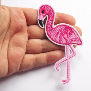 Large patch Pink Flamingo Patch 10 cm Big Iron on Patches Embroidery Exotic Bird Applique Summer image 3
