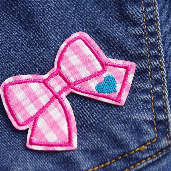 patches noeud rose vichy à carreaux, écusson petit noeud thermocollant