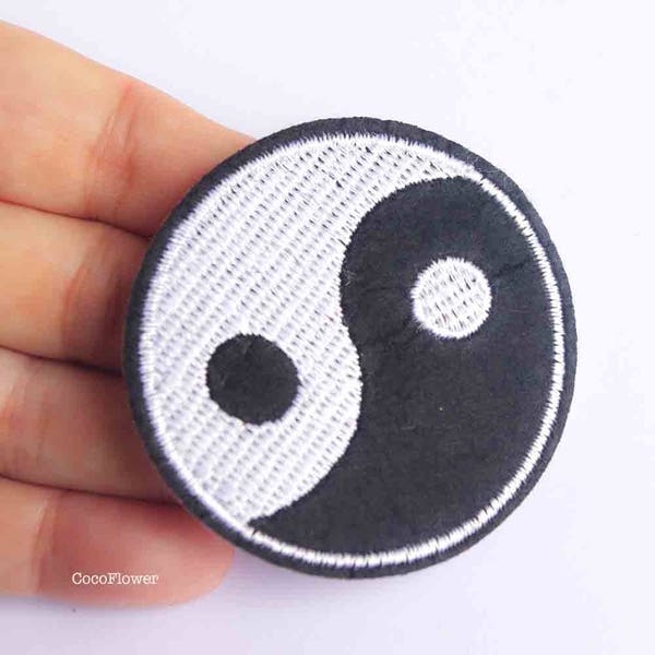 patch Yin Yang Taijitu, zen thermocollant  écusson noir blanc, rond large, applique à coudre, philosophie chinoise