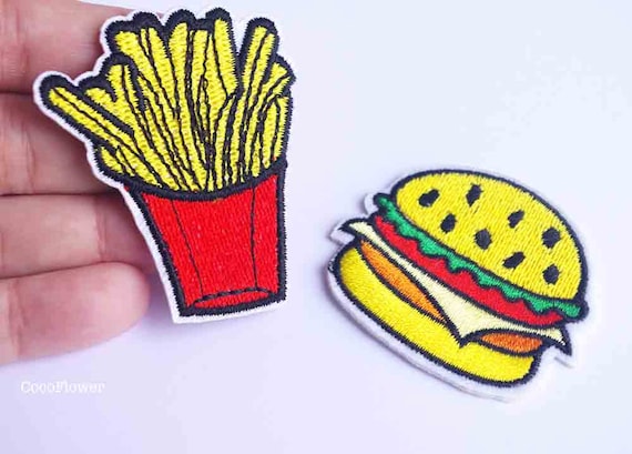 French Fries Burger Tomato Ketchup Food Embroidered Iron Sew On Patches Badges 
