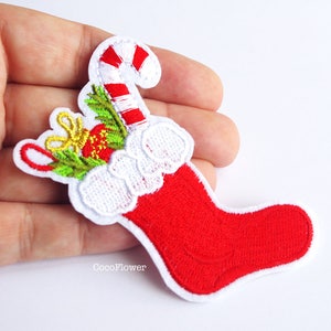 Santa stocking stuffer patch Red sock iron on Xmas Kids Christmas gift