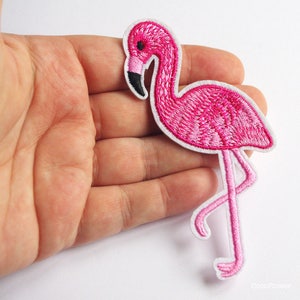 Large patch Pink Flamingo Patch 10 cm Big Iron on Patches Embroidery Exotic Bird Applique Summer Flamingo