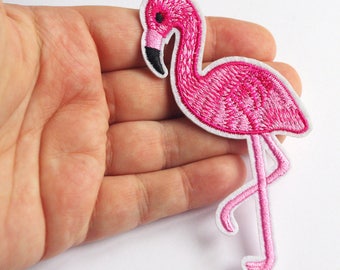 Large patch Pink Flamingo Patch 10 cm Big Iron on Patches Embroidery Exotic Bird Applique Summer