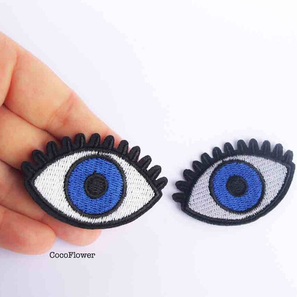 2 patch oeil bleu, écusson yeux cils, pupille bleue, cartoon, yeux poupée à coudre, oeil peluche à coller