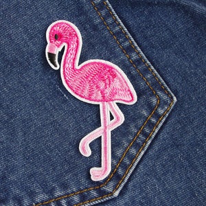 Large patch Pink Flamingo Patch 10 cm Big Iron on Patches Embroidery Exotic Bird Applique Summer image 4