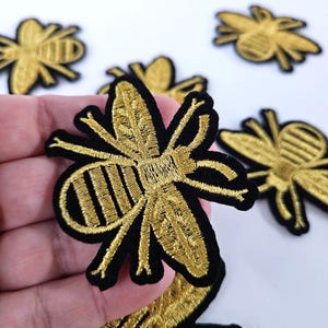 Golden Bee patch Gold insect applique Large honeybee badge little bumble iron on patch 5 long
