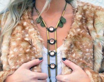 Templo de los sueños modernos Bohemia collar Rose Rhinestone conectores | Cadenas de bronce | Collar de declaración romántica