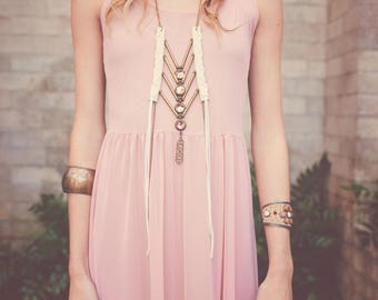 Eternal Maiden Necklace- Tribal Romantic Boho Leather Ladder Necklace | Deerskin Lace