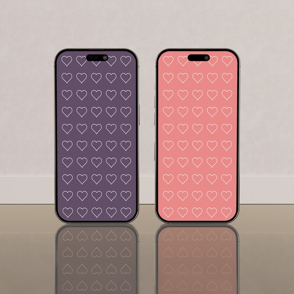 Set of 2 Valentine's Day All Over Heart Pattern Design Smart Phone Screen Wallpaper Digital Design Plus A Bonus Wallpaper Design
