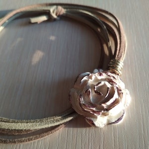 Flower necklace white clay ceramic pendant