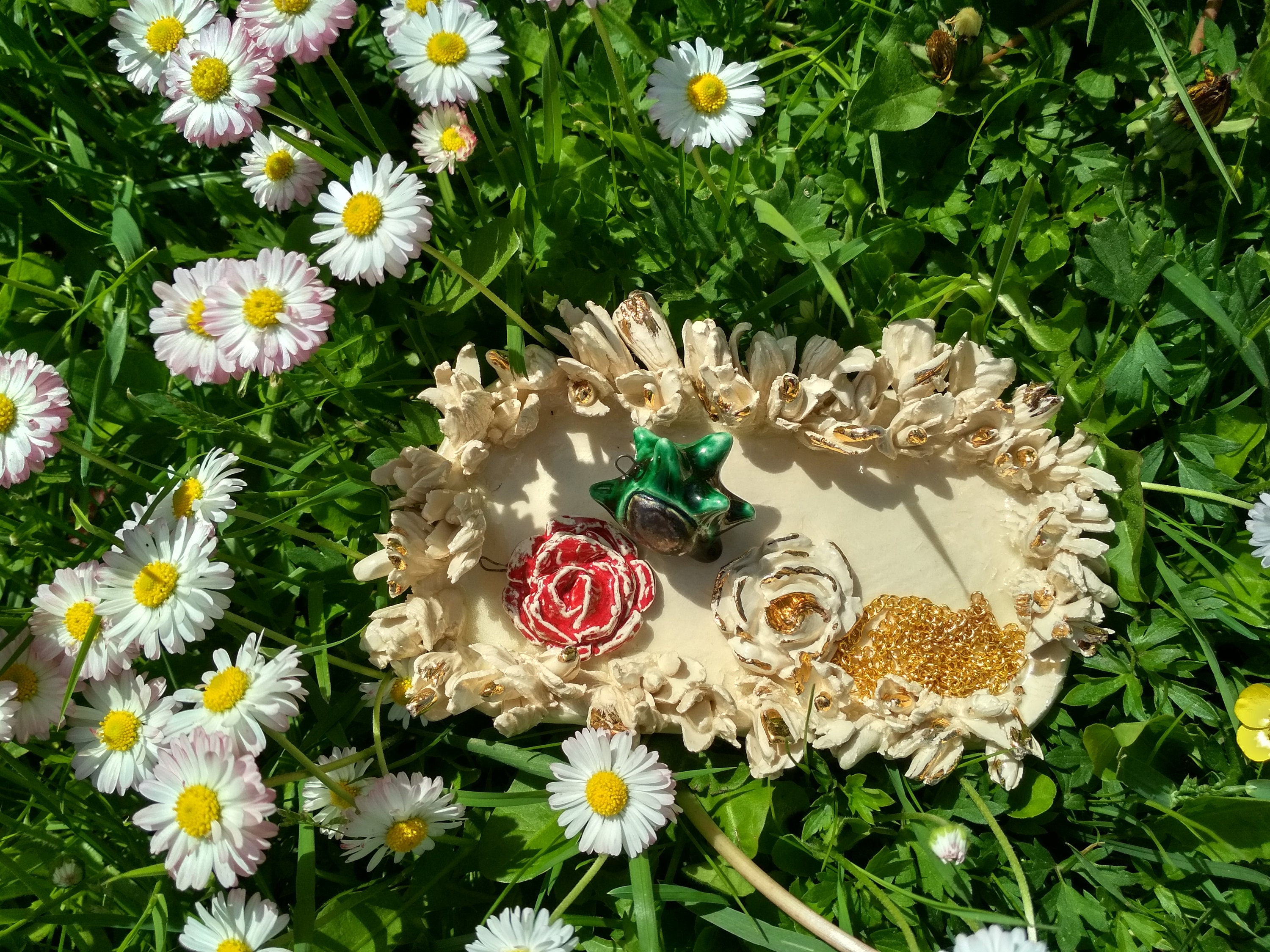 Ceramic tray gold jewelry box white unique Etsy