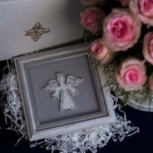 Catholic wall hanging art 3d silver angel framed
