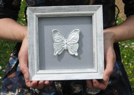 Gray Framed Silver Butterfly Wall Decor Etsy