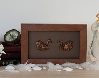 Cuadro 3D de pareja de cisnes, arcilla fría, regalo de aniversario