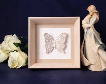 Ceramic butterfly wings, white butterflies frame