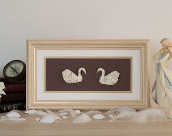 Arte mural de cisne - Pintura de arcilla 3D, decoración de casa del lago (22 x 38 cm)
