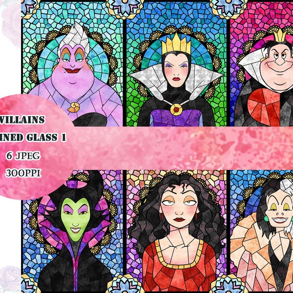 Villains stained glass clip art, instant download, great for wall art