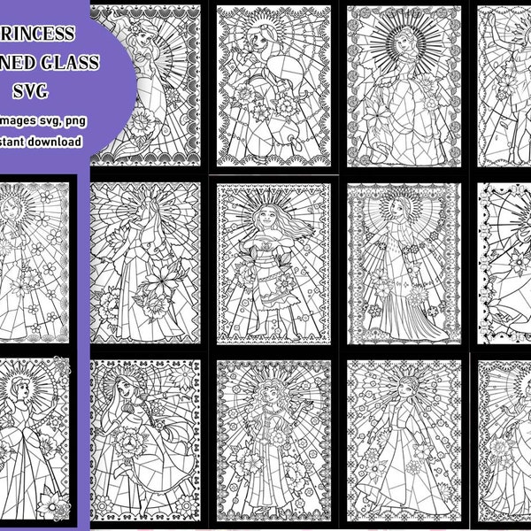 Princess stained glass SVG, instant download, great for papercraft