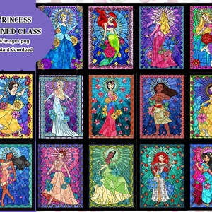Prinzessin-Buntglas-ClipArt, sofortiger Download, ideal für Wandkunst