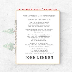 John Lennon Yoko Digital Print, Modern Music Art, John Lennon Quote Interview, Famous Quotes Print, Text Prints, The Beatles Gift, Digital