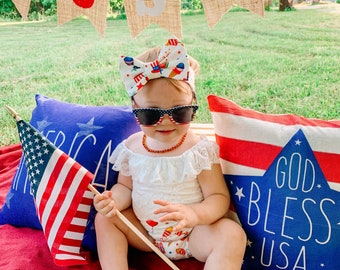 4th of July Bummie Set / Bow and Bummies / Patriotic Bummies / Americana Bummie / Baby Girl Outfit / Patriotic Outfit Girl / Baby Shower