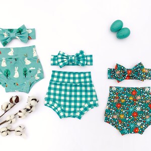 Easter Bummie Set / Bunny Bummies / Gingham Bummies / Bow and Bummies / Spring Bummie Set / Baby Girl Easter Outfit / First Birthday Outfit