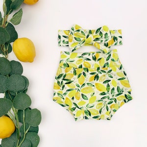 Zitronen Bummie Set / Zitronen Bummies / Obst Bummies / Baby Mädchen Bummies / Bummie und Schleife / Erster Geburtstag Outfit / Baby Geschenk Mädchen