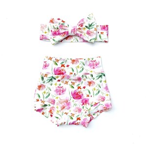 Floral Bummie Set - Pink Bummie Set - Baby Bummies - Baby Bummie and Bow Set - Bummie and Bow Set - Cake Smash Outfit