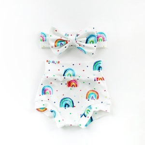 Aquarell Regenbogen Bummies - Regenbogen Baby Bummies - Kleinkind Bummies - Regenbogen Baby Outfit - Bummie und Schleife Set - Cale Smash Outfit Mädchen