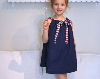 Dress blue Tulip with a plaid bow