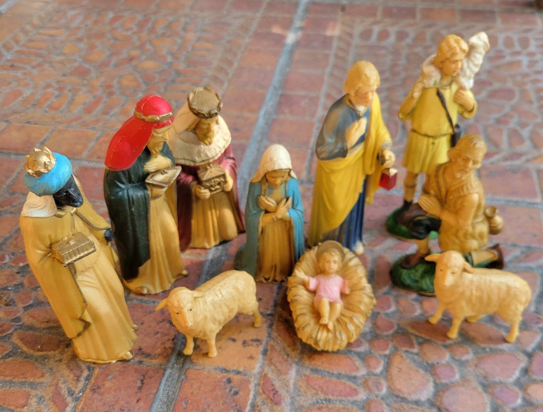 Vintage Art Plastics 10 Piece Nativity Set Christmas Decor Hong Kong