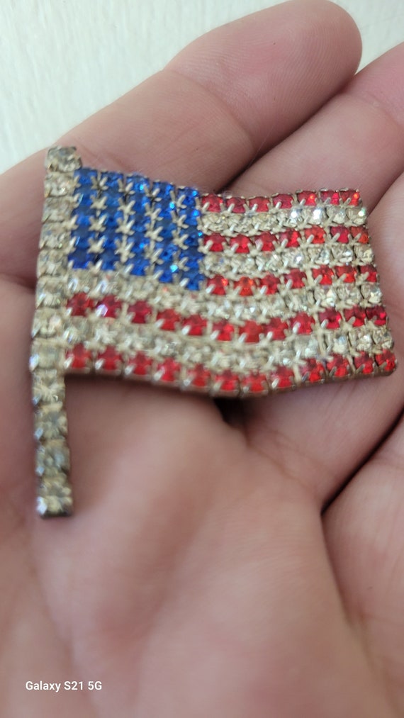 Vintage American Flag Pin Brooch with Red White a… - image 2