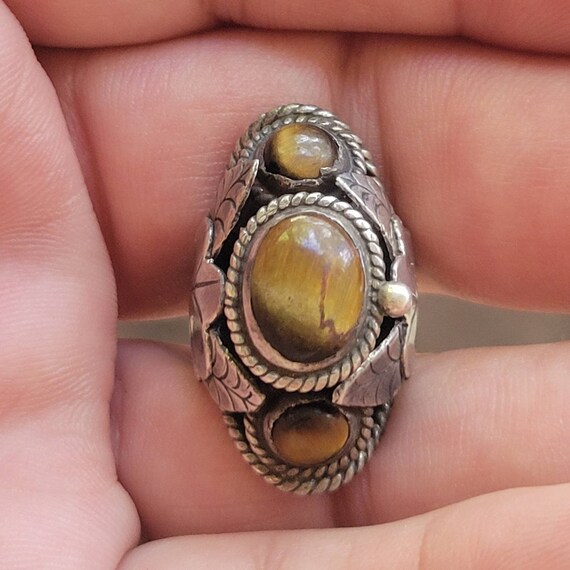 Vintage Mexican Sterling Silver Tiger Eye Poison … - image 2