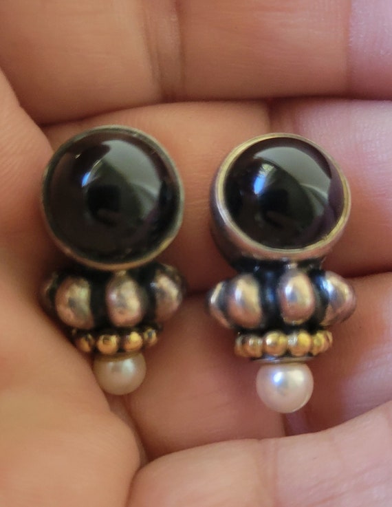 Vintage Caviar Sterling Silver and Gold Black Onyx
