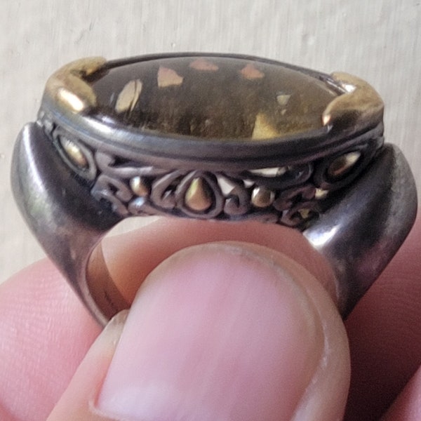 Vintage John Hardy Sterling Silver and 18K Gold Ring with Yellow Citrine Stone Size 6.75 Gorgeous