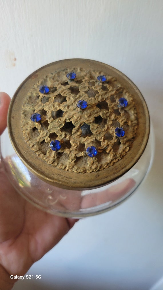 Antique Vintage Dresser Powder Jar Box With Blue S